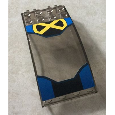 trans-brown windscreen 8 x 4 x 2 curved with locking dual 2 fingers with yellow letter x on black and blue background pattern stickers - set 76022