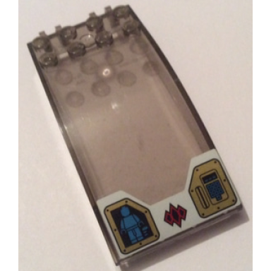 trans-brown windscreen 8 x 4 x 2 curved with locking dual 2 fingers with dark azure minifigure and keypad gold panels on white background pattern sticker - set 70595