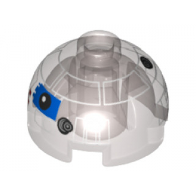 trans-brown brick round 2 x 2 dome top with blue pattern imperial astromech