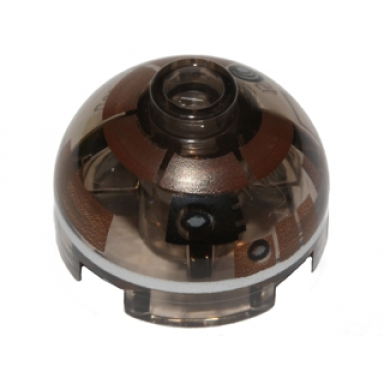 trans-brown brick round 2 x 2 dome top with dark brown with silver band around dome pattern r3-m2