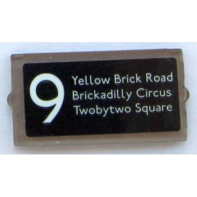trans-brown glass for window 1 x 2 x 3 with 9 yellow brick road brickadilly circus and twobytwo square pattern sticker - set 10258