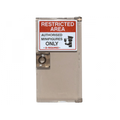 trans-brown door 1 x 4 x 6 with stud handle with restricted area authorised minifigures only and minifigure sign pattern sticker - set 76051