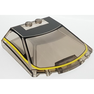 trans-brown windscreen 6 x 6 x 1 1 3 straight sides with black roof with yellow stripe pattern