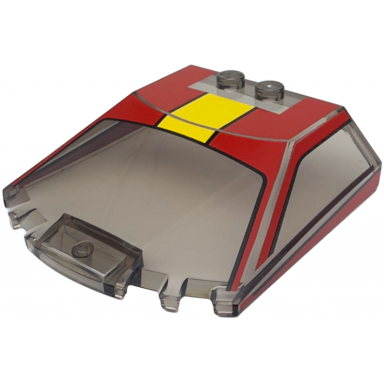 trans-brown windscreen 6 x 6 x 1 1 3 straight sides with red window frame outline and roof and yellow stripe pattern