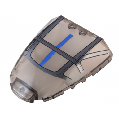 trans-brown windscreen 6 x 7 x 1 1 3 with silver framework and blue stripe pattern