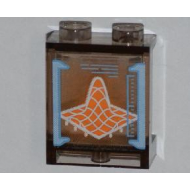 trans-brown panel 1 x 2 x 2 with side supports - hollow studs with orange 3d graph on screen pattern sticker - set 6873