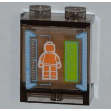 trans-brown panel 1 x 2 x 2 with side supports - hollow studs with orange minifigure on screen pattern sticker - set 6873