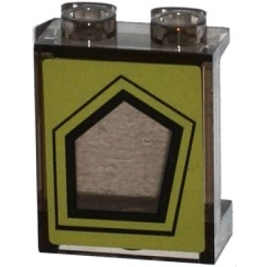 trans-brown panel 1 x 2 x 2 with side supports - hollow studs with black pentagonal window on olive green background pattern sticker - set 79115