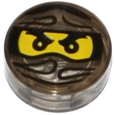 trans-brown tile round 1 x 1 with ninjago trapped cole pattern