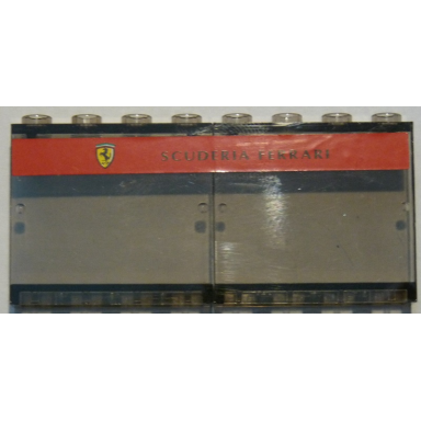 trans-brown stickered assembly 8 x 1 x 3 with ferrari logo and scuderia ferrari on red stripe pattern sticker - set 8672 - 2 panel 1 x 4 x 3 - hollow studs