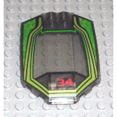 trans-brown windscreen 8 x 6 x 2 curved sloped sides with lime and green rc racer and red number 34 pattern sticker - set 4589