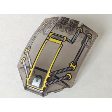 trans-brown windscreen 8 x 6 x 2 curved sloped sides with silver yellow hose and window pattern