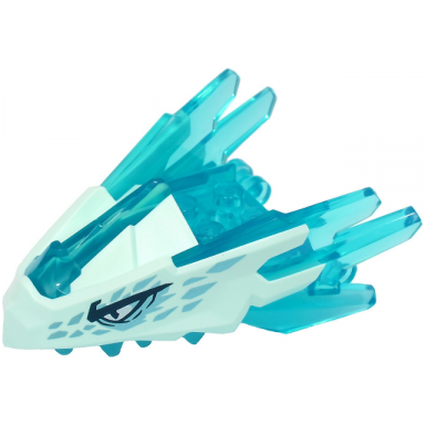 dragon head ninjago jaw with spikes 4 studs and 2 bar handles with molded light aqua face and printed eyes and metallic light blue scales pattern