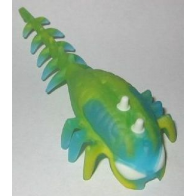 trans-light blue hero factory brain with molded hard plastic glow in dark white eyes and spikes and marbled yellow pattern - flexible rubber