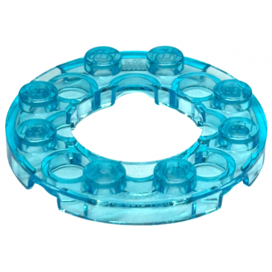 trans-light blue plate round 4 x 4 with 2 x 2 round open center