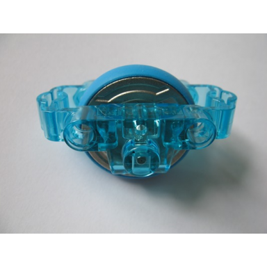 trans-light blue technic brick 3 x 6 x 2 with metal flywheel and dark azure tire chima rip cord base