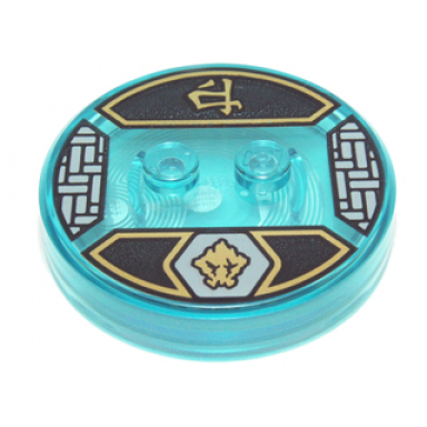 dimensions toy tag 4 x 4 x 2 3 with 2 studs and trans-light blue bottom with gold stone gorilla head in light bluish gray hexagon and ninjago logogram earth on black background pattern cole