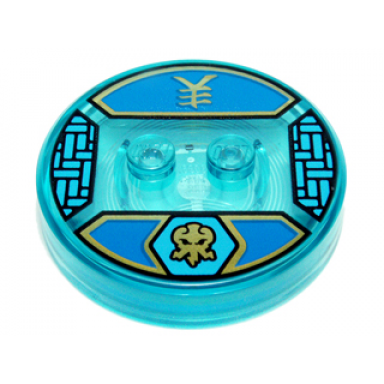 dimensions toy tag 4 x 4 x 2 3 with 2 studs and trans-light blue bottom with gold electric octopus in dark azure hexagon and ninjago logogram lightning on blue background pattern jay