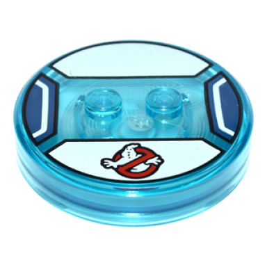 dimensions toy tag 4 x 4 x 2 3 with 2 studs and trans-light blue bottom with ghostbusters logo on white background pattern stay puft bibendum chamallow