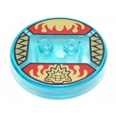 trans-light blue dimensions toy tag 4 x 4 x 2 3 with 2 studs and trans-light blue bottom with legends of chima crocodile head and red flames on gold background pattern cragger