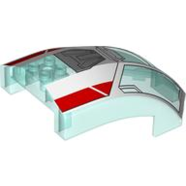 trans-light blue windscreen 10 x 6 x 4 curved with sw the crimson firehawk red and white stripes and window frame pattern