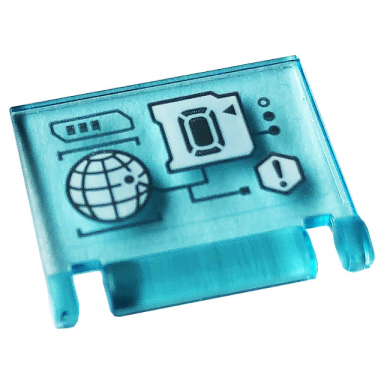 trans-light blue minifigure utensil book cover with display exclamation mark in hexagon wire frame planet pattern sticker - set 76166