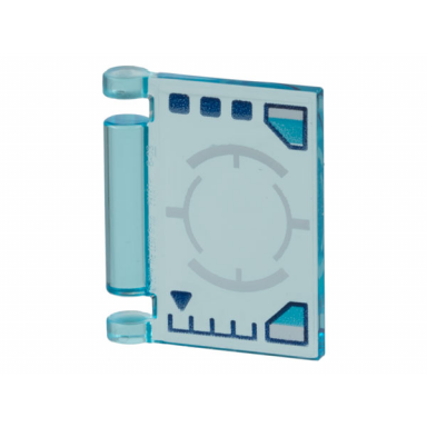 trans-light blue minifigure utensil book cover with spaceship control panel dark blue gauges squares and triangle and white targeting circle on head-up display hud pattern