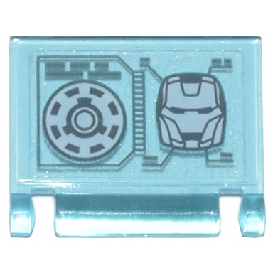 trans-light blue minifigure utensil book cover with digital display arc reactor and iron man helmet pattern sticker - set 76269