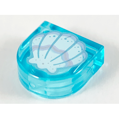 trans-light blue tile round 1 x 1 half circle extended with white clam shell silver and metallic light blue trim pattern