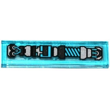 trans-light blue tile 1 x 4 with black silver and medium azure mechanical pattern type 1 sticker - set 70169