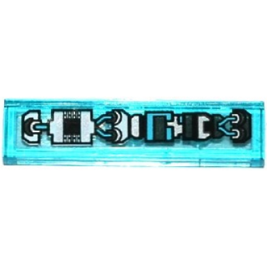 trans-light blue tile 1 x 4 with black silver and medium blue mechanical pattern type 2 sticker - set 70170