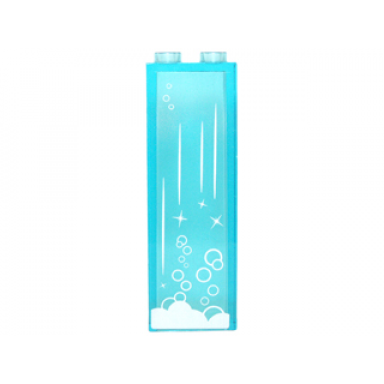 trans-light blue brick 1 x 2 x 5 with waterfall with bubbles sparkles and foam pattern sticker - set 41072