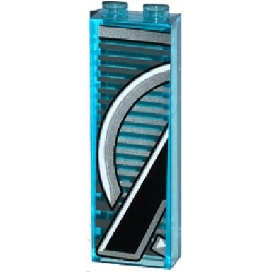 trans-light blue brick 1 x 2 x 5 with avengers logo left half pattern sticker - set 76038