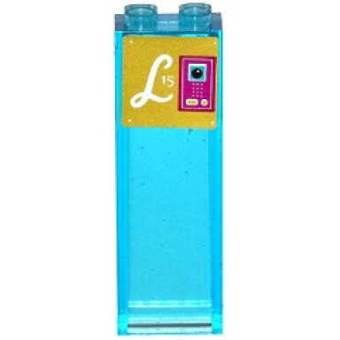 trans-light blue brick 1 x 2 x 5 with l15 keypad and camera lens pattern sticker - set 41135