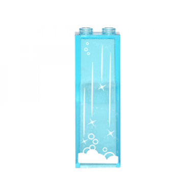 trans-light blue brick 1 x 2 x 5 with waterfall with bubbles sparkles and foam pattern sticker - set 41178