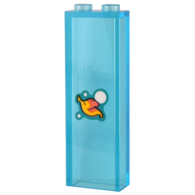 trans-light blue brick 1 x 2 x 5 with coral and bright light orange fish and white bubbles pattern sticker - set 43205