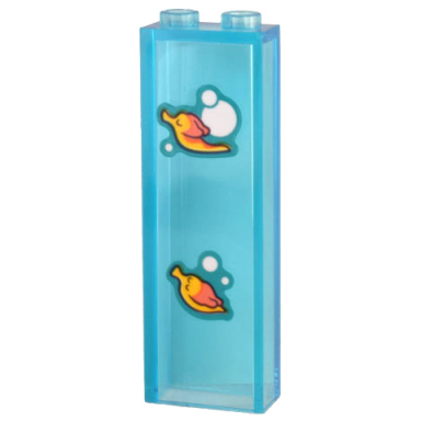 trans-light blue brick 1 x 2 x 5 with 2 coral and bright light orange fish and white bubbles pattern stickers - set 43205