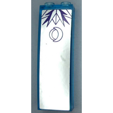 trans-light blue brick 1 x 2 x 5 with mirror with dark purple ice crystals and eclipso logo crescents pattern sticker - set 41239