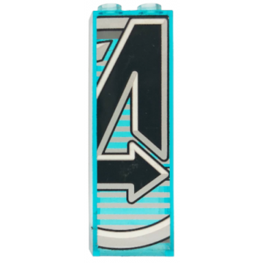 trans-light blue brick 1 x 2 x 5 with avengers logo right half with thick dark bluish gray top line pattern model right side sticker - set 76038