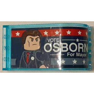 trans-light blue panel 3 x 4 x 6 curved top with vote osborn for mayor stars and minifigure pattern sticker - set 76178