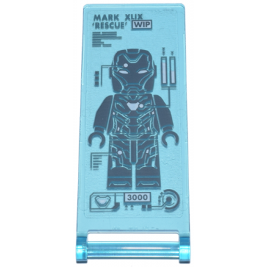 trans-light blue flag 7 x 3 with bar handle with digital display dark bluish gray mark xlix rescue black wip and 3000 and iron man suit design pattern sticker - set 76269