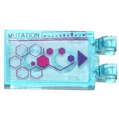 trans-light blue tile modified 2 x 3 with 2 clips with mutation and purple hexagons and triangle pattern sticker - set 79119