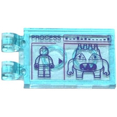 trans-light blue tile modified 2 x 3 with 2 clips with process minifigure and spider bytez on screen pattern sticker - set 79119
