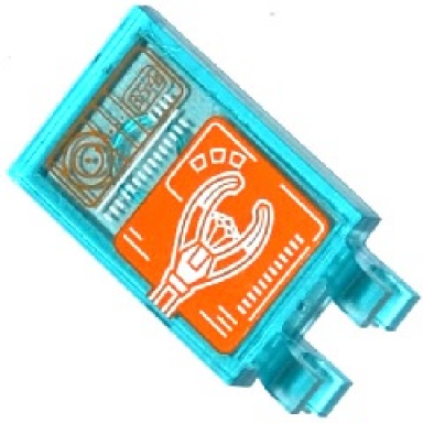 trans-light blue tile modified 2 x 3 with 2 clips with staff top on orange screen pattern sticker - set 76038