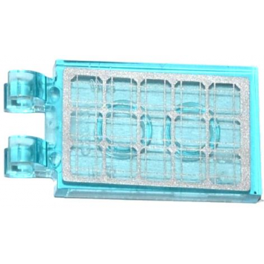 trans-light blue tile modified 2 x 3 with 2 open o clips with silver solar panel pattern sticker - sets 60036 60078 60080