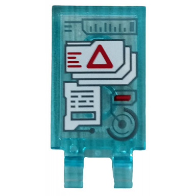 trans-light blue tile modified 2 x 3 with 2 clips with white folders on monitor and red triangle pattern sticker - set 76113