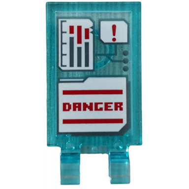 trans-light blue tile modified 2 x 3 with 2 clips with white folder on monitor and red danger pattern sticker - set 76113