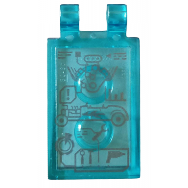 trans-light blue tile modified 2 x 3 with 2 clips with gears hot rod and tools pattern sticker - set 76167
