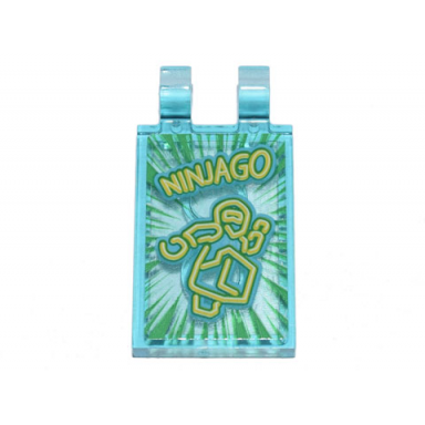 trans-light blue tile modified 2 x 3 with 2 clips with yellow stylized neon ninjago and ninja on green starburst background pattern sticker - set 71741