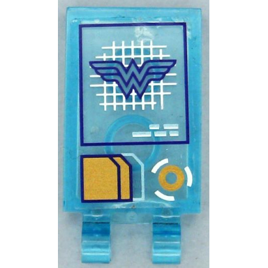 trans-light blue tile modified 2 x 3 with 2 open o clips with head-up display hud with dark purple wonder woman logo on white grid gold and metallic light blue documents and lines pattern sticker - set 41239